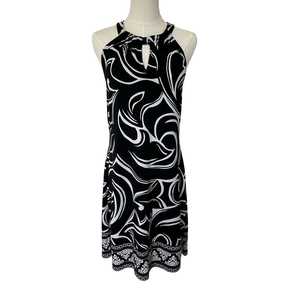 White House Black Market (M) Black White Abstract Print Halter Shift Dress